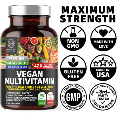 N1N Premium Plant-Based Multivitamin - 42 Ingredients, 90 Tablets