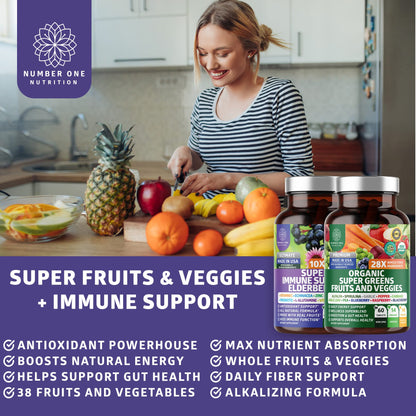 N1N Organic Super Greens + Immune Support | 38 Ingredients | 120 Caps