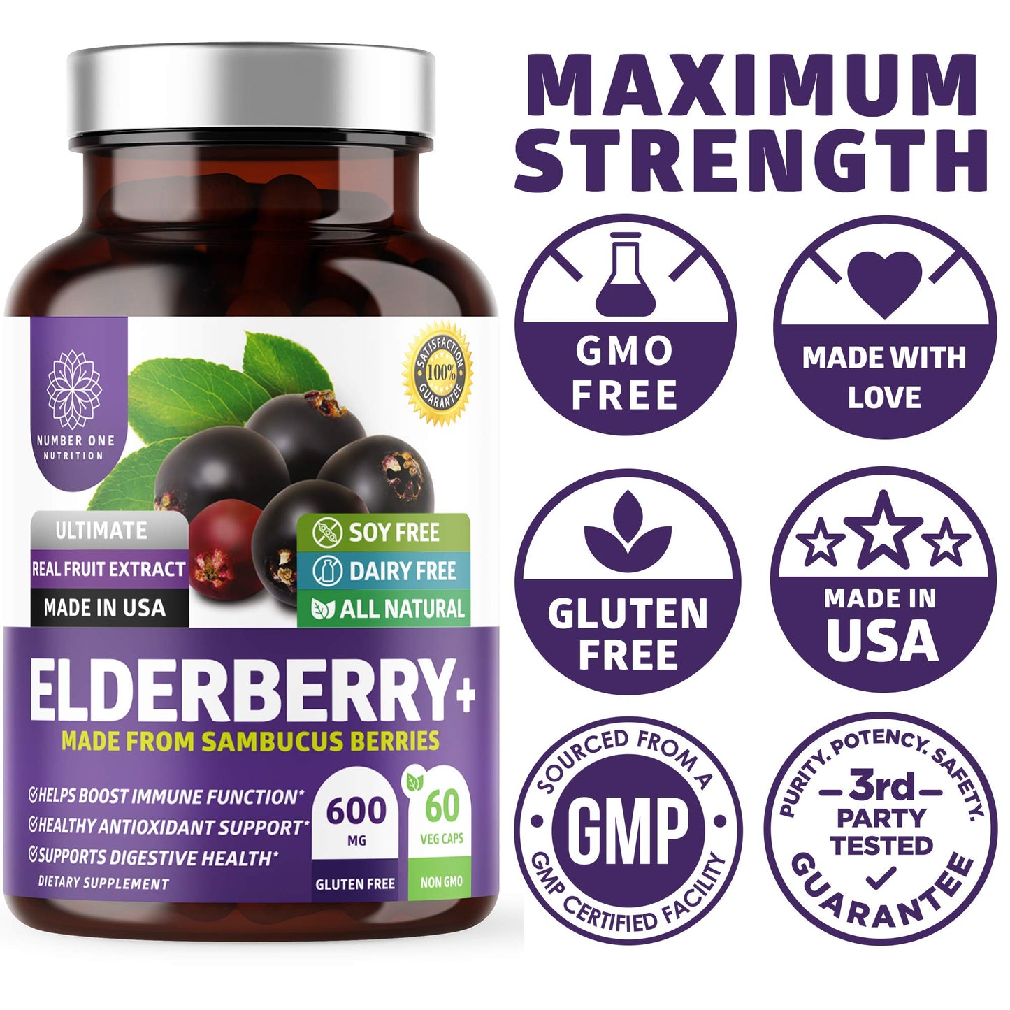 N1N Premium Black Elderberry Capsules – Max Strength for Immunity & Skin Health | 60 Veg Caps (Pack of 2)