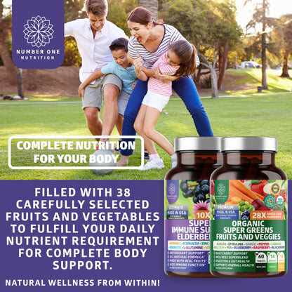 N1N Organic Super Greens + Immune Support | 38 Ingredients | 120 Caps