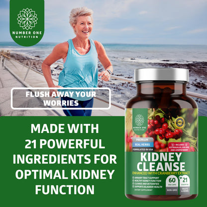 N1N Kidney Cleanse – 21 Herbs with Cranberry & Uva Ursi | 60 Veg Caps