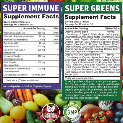 N1N Organic Super Greens + Immune Support | 38 Ingredients | 120 Caps