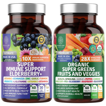 N1N Organic Super Greens + Immune Support | 38 Ingredients | 120 Caps