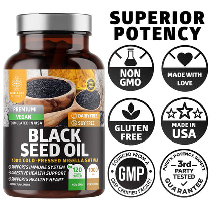 Number One Nutrition N1N Premium Black Seed Oil 1000 mg - Cold-Pressed