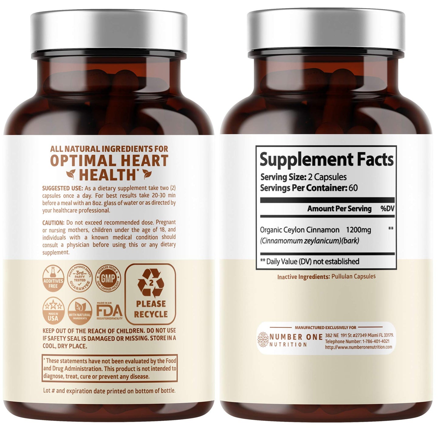 N1N Premium Ceylon Cinnamon 1200mg – 100% Organic Cinnamon Supplement | Supports Circulation, Brain & Joints | 120 Caps