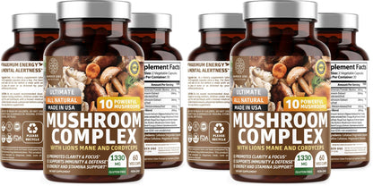 N1N Premium Mushroom Complex: 10x Powerful Mushrooms for Immunity, Brain & Energy - 60 Veg Caps (Pack of 2)