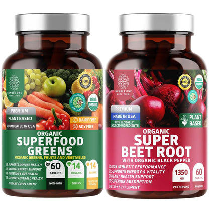 N1N Premium Organic Superfood Greens & Beet Root Tablets for Immunity - 120 Tablets