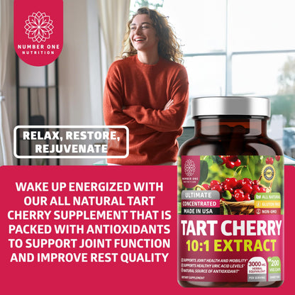 N1N Premium Tart Cherry Extract Capsules - 200 Veg Caps, 3000 mg | Joint Health & Antioxidant