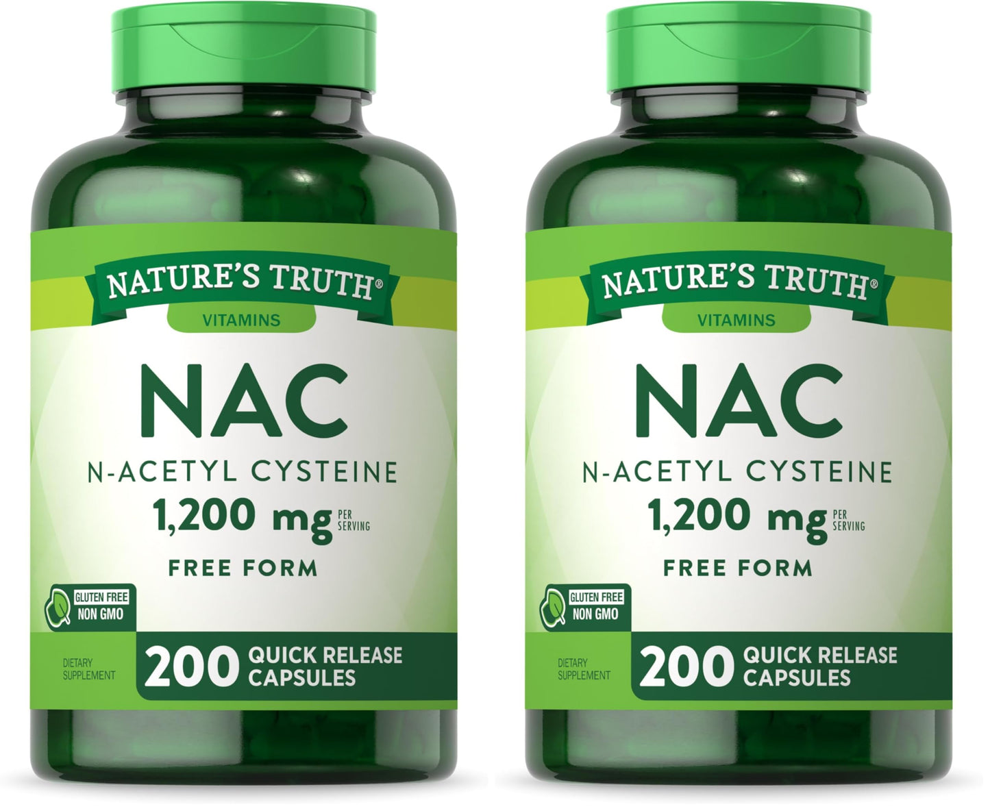 Nature's Truth NAC N-Acetyl Cysteine 1,200 mg | 200 Capsules | Pack of 2 | Non-GMO & Gluten Free