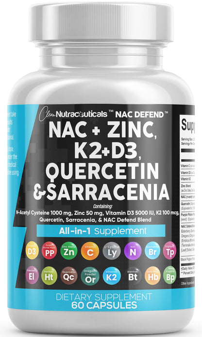 NAC 19-in-1 Immune Support: NAC, D3, K2, Zinc, Quercetin