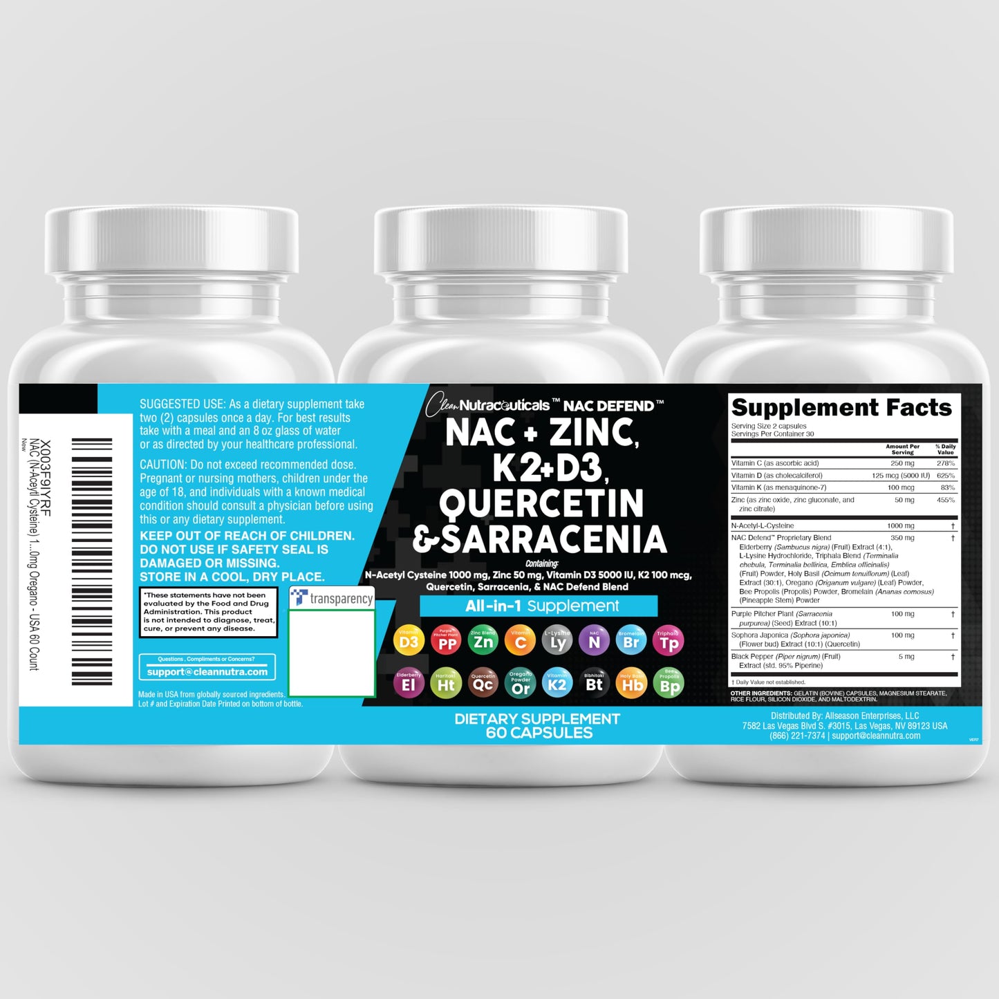 NAC 19-in-1 Immune Support: NAC, D3, K2, Zinc, Quercetin