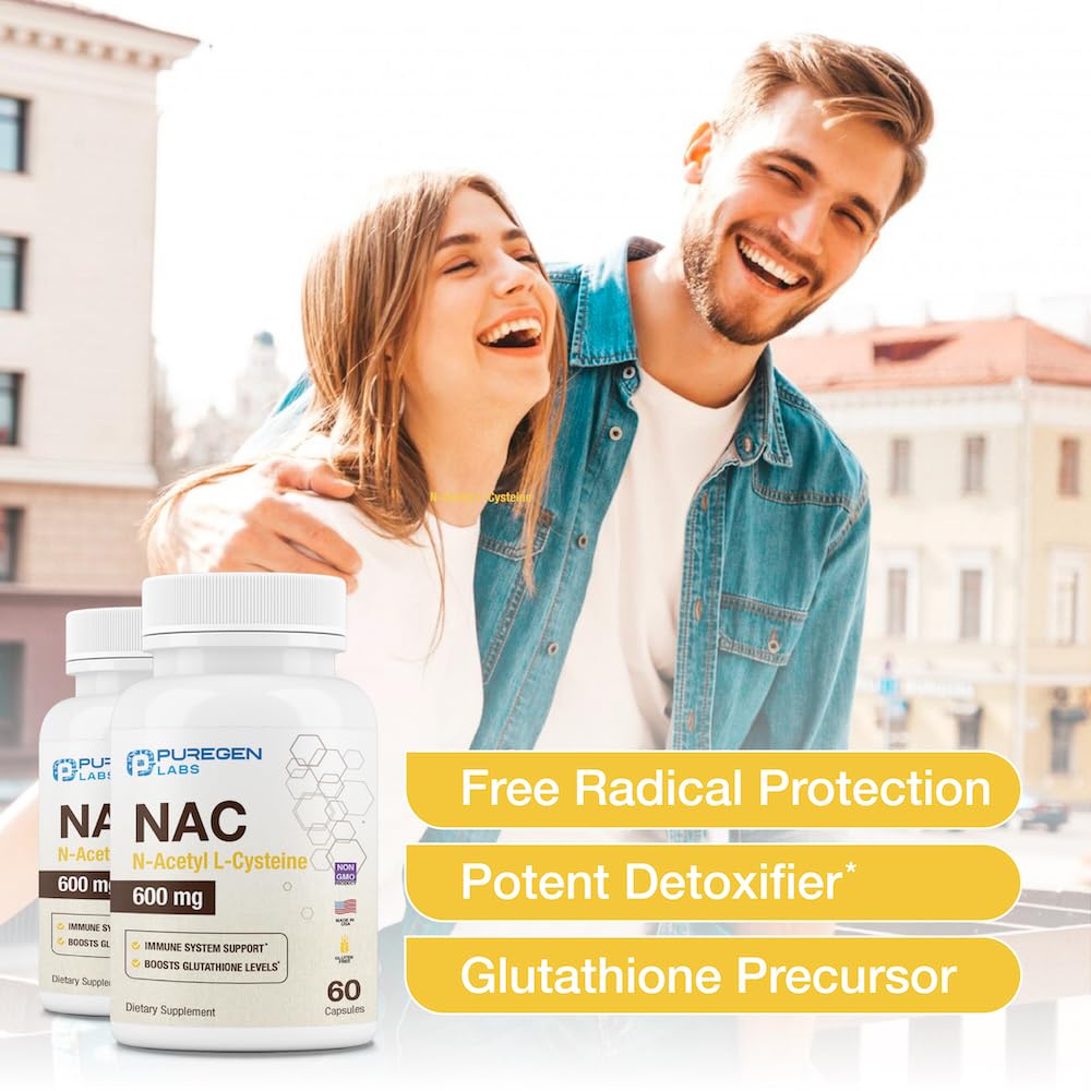 Puregen Labs NAC 600mg - Immune, Respiratory & Liver Support - 60 Veggie Capsules