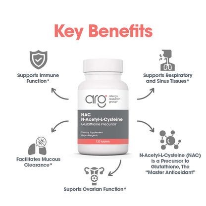 Allergy Research Group NAC Supplement – N-Acetyl-L-Cysteine, Immune Support, 120 Count