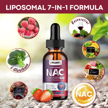 Liposomal NAC Drops 600mg – N-Acetyl Cysteine with Glutathione, Resveratrol & Zinc (Strawberry, 2 fl oz)