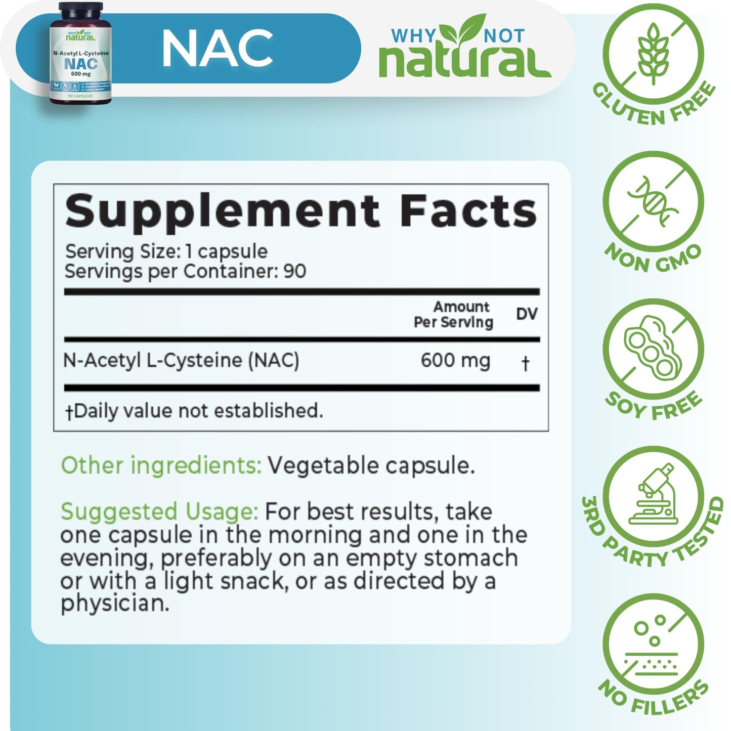 NAC Supplement 600 mg – N-Acetyl Cysteine Capsules | Pure, No Fillers