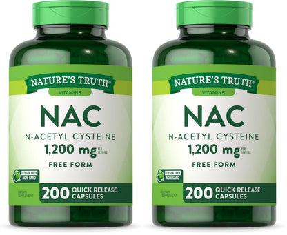 Nature's Truth NAC N-Acetyl Cysteine 1,200 mg | 200 Capsules | Pack of 2 | Non-GMO & Gluten Free