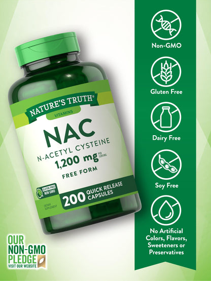 Nature's Truth NAC N-Acetyl Cysteine 1,200 mg | 200 Capsules | Pack of 2 | Non-GMO & Gluten Free