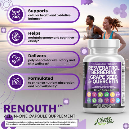 Clean Resveratrol Supplement with Berberine, Grape Seed & Quercetin