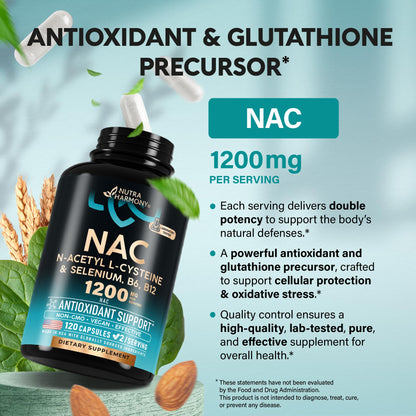 NAC Supplement with Selenium, B6 & B12 | Antioxidant & Immune Support | 1200 mg NAC per Serving | Made in USA