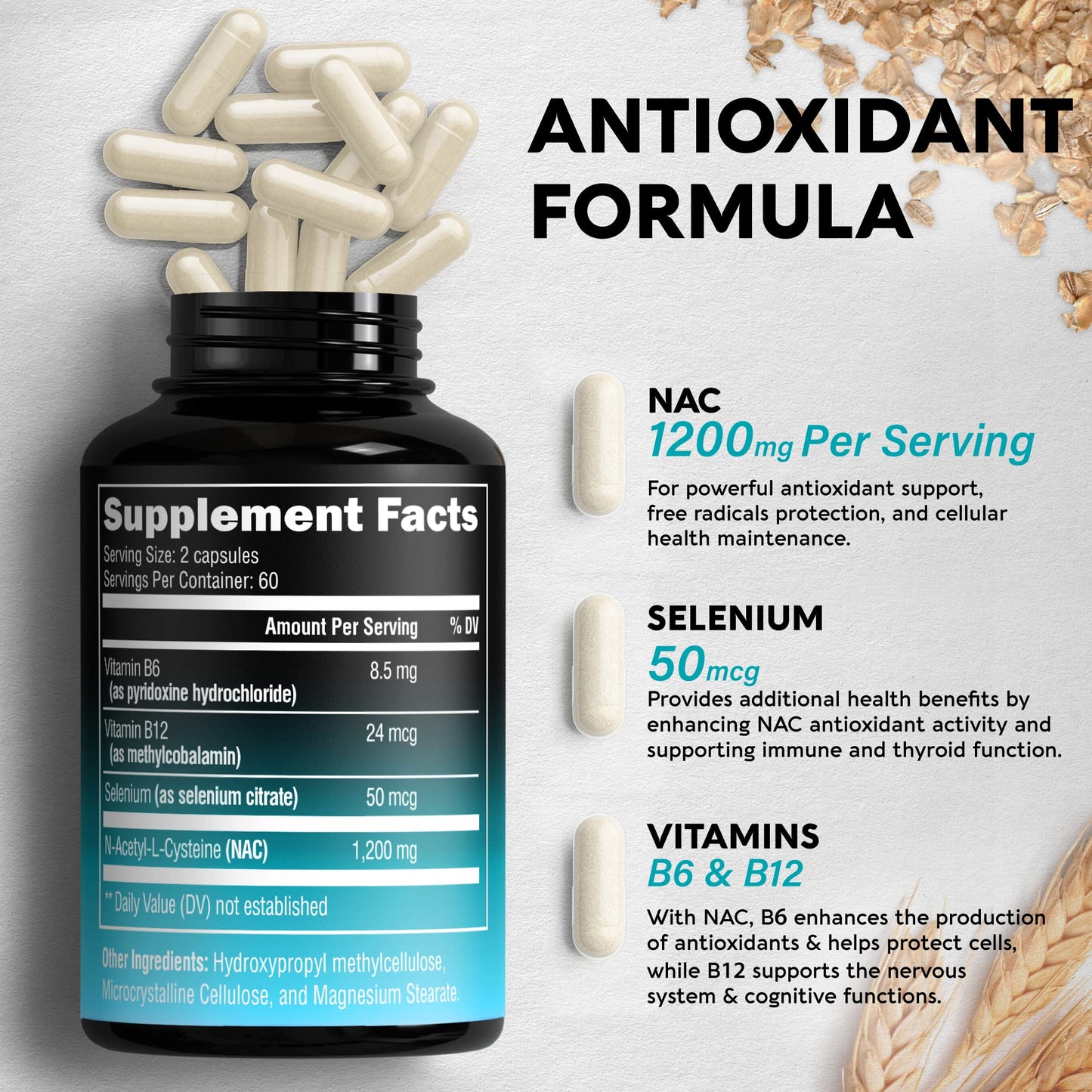 NAC Supplement with Selenium, B6 & B12 | Antioxidant & Immune Support | 1200 mg NAC per Serving | Made in USA