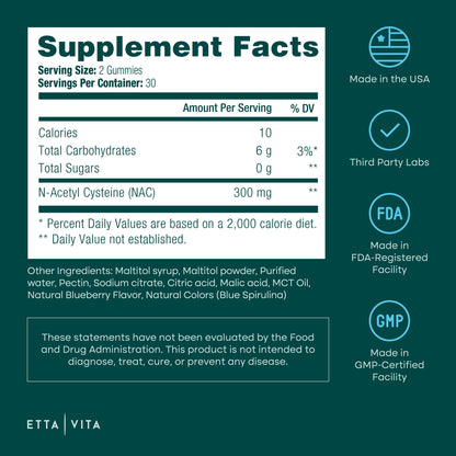 World's First Sugar-Free NAC Gummies – N-Acetyl Cysteine Supplement with MCT Oil Coating (60ct) | Respiratory Health & Liver Detox