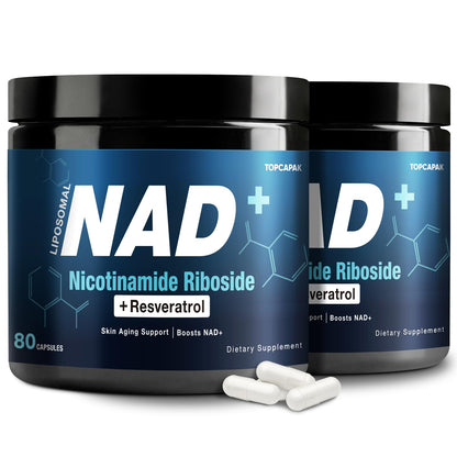 NAD+ Supplement 1000mg NR & Resveratrol | Liposomal Organic NAD for Brain & Energy – 80 Capsules (2 Pcs)
