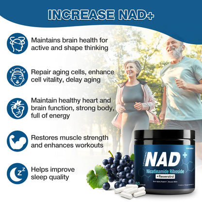NAD+ Supplement 1000mg NR & Resveratrol | Liposomal Organic NAD for Brain & Energy – 80 Capsules (2 Pcs)