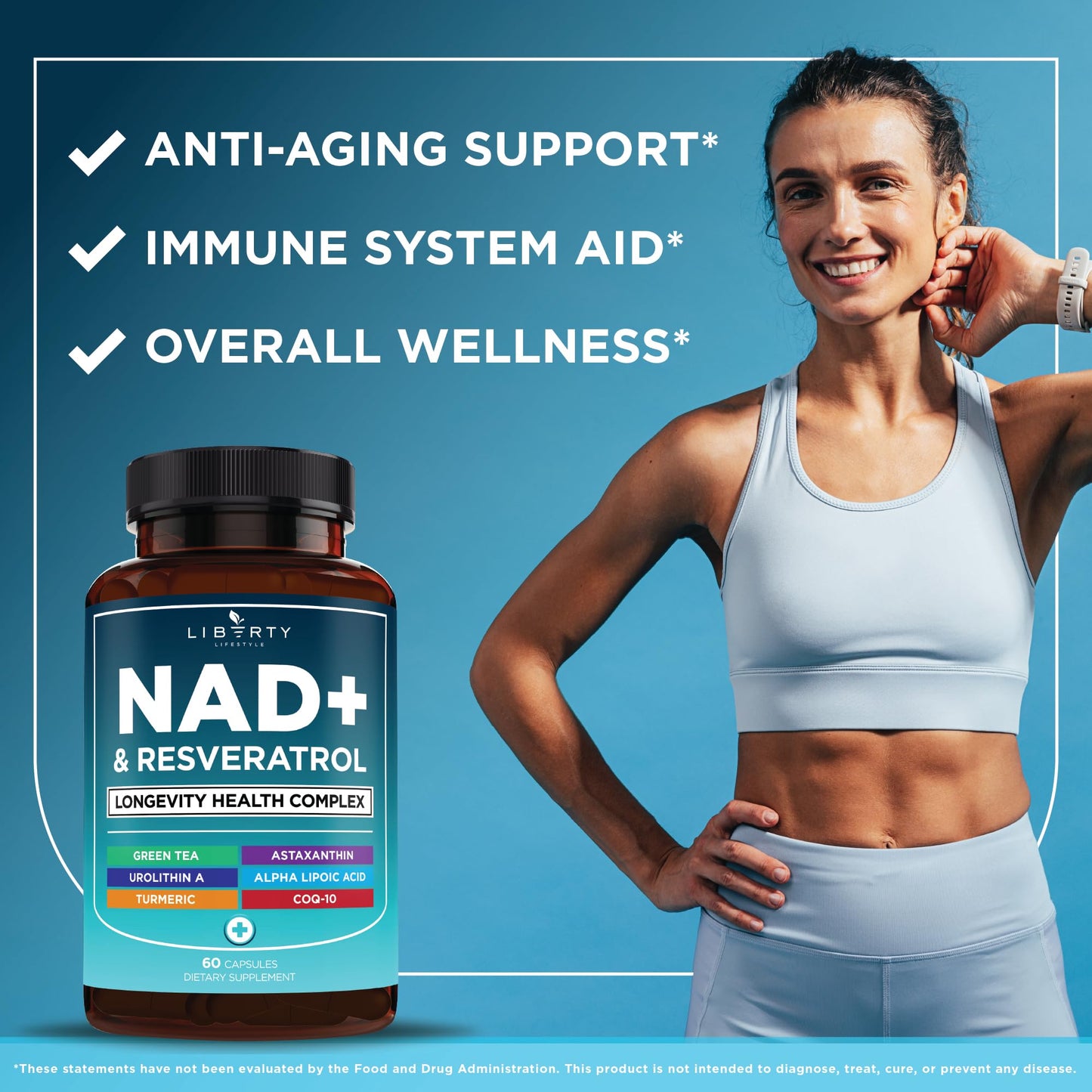 NAD+ 300 mg Complex with Astaxanthin, Urolithin A, Resveratrol & CoQ10 – 120 Vegan Capsules