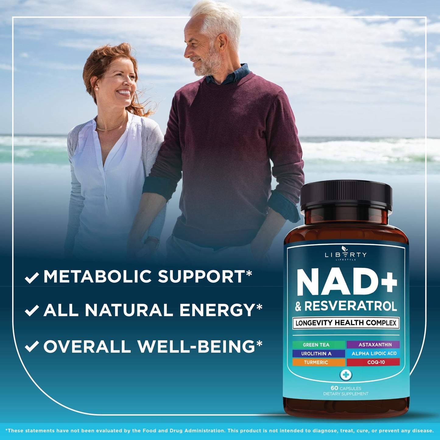 NAD+ 300 mg Complex with Astaxanthin, Urolithin A, Resveratrol & CoQ10 – 120 Vegan Capsules