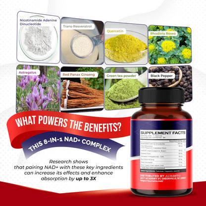NAD+ 350mg with Trans-Resveratrol, Quercetin & Rhodiola – Cellular Energy, Healthy Aging & Heart Wellness – 90 Capsules – Non-GMO, Made in USA