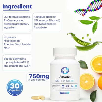 NAD+ Supplement 750mg | Advanced NR for Anti-Aging & Cellular Energy | 30 Servings
