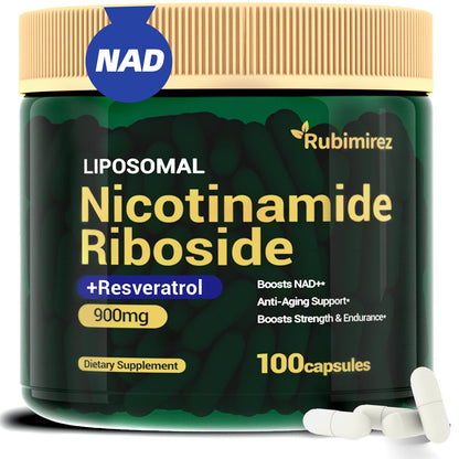 NAD+ Supplement with Nicotinamide Riboside & Resveratrol 900mg – Anti-Aging Support (Vegan, Non-GMO) 100 Capsules