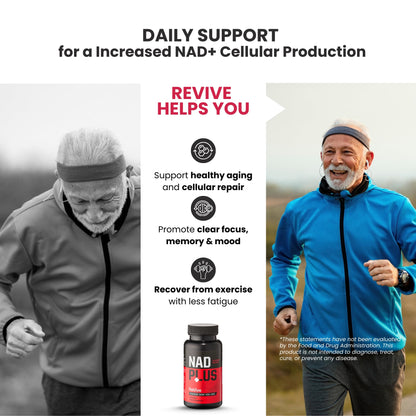 NAD PLUS Revive | Daily NAD+ Replenishment Tablet – 90 Tablets | Vegan, Non-GMO, Gluten-Free | Powered by RiaGev-SR