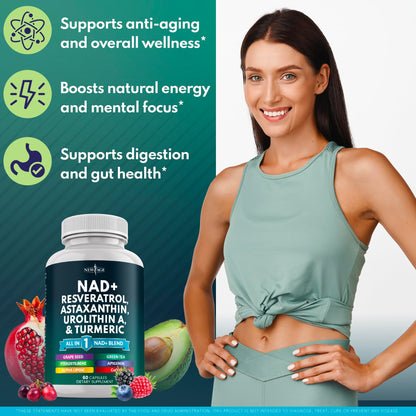 NEW AGE NAD+ Supplement – Astaxanthin, Urolithin A, Resveratrol, CoQ10 | Cellular Energy & Mitochondrial Support