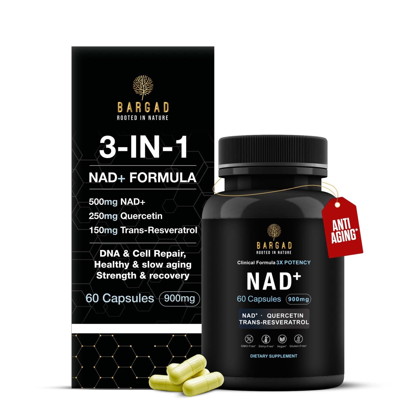 NAD+ Anti-Aging Supplement | NMN Alternative with Resveratrol & Quercetin | 60 Count