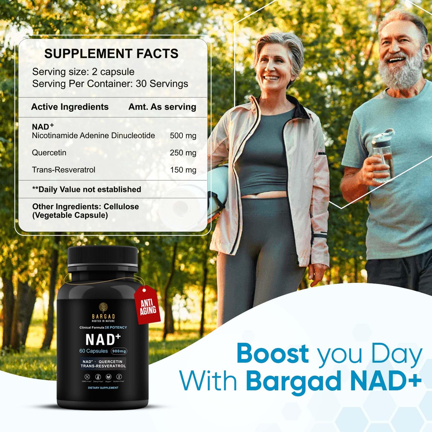 NAD+ Anti-Aging Supplement | NMN Alternative with Resveratrol & Quercetin | 60 Count