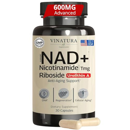 NAD+ Supplement – Nicotinamide Riboside + Resveratrol, TMG & Urolithin A | 30 Vegan Capsules