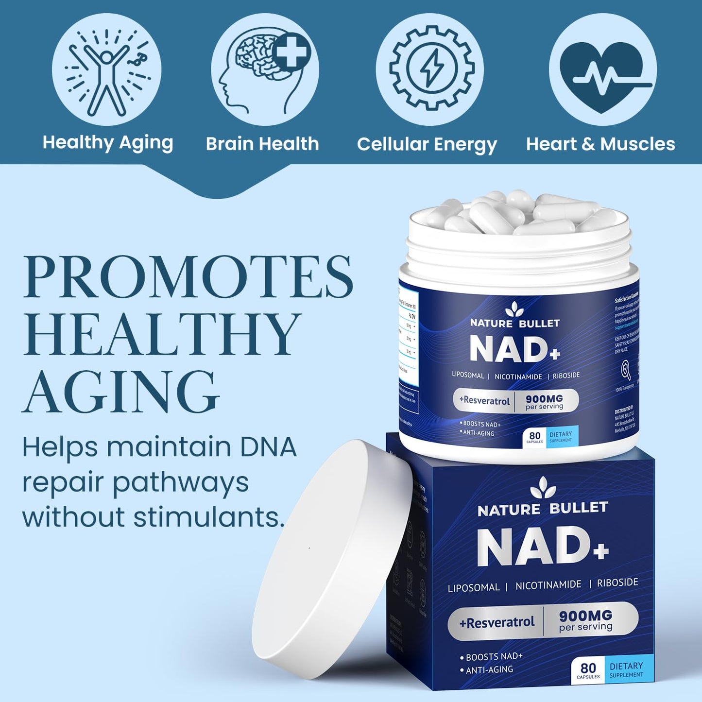 NAD+ Liposomal NR with Resveratrol - 900mg per Serving | 80 Capsules