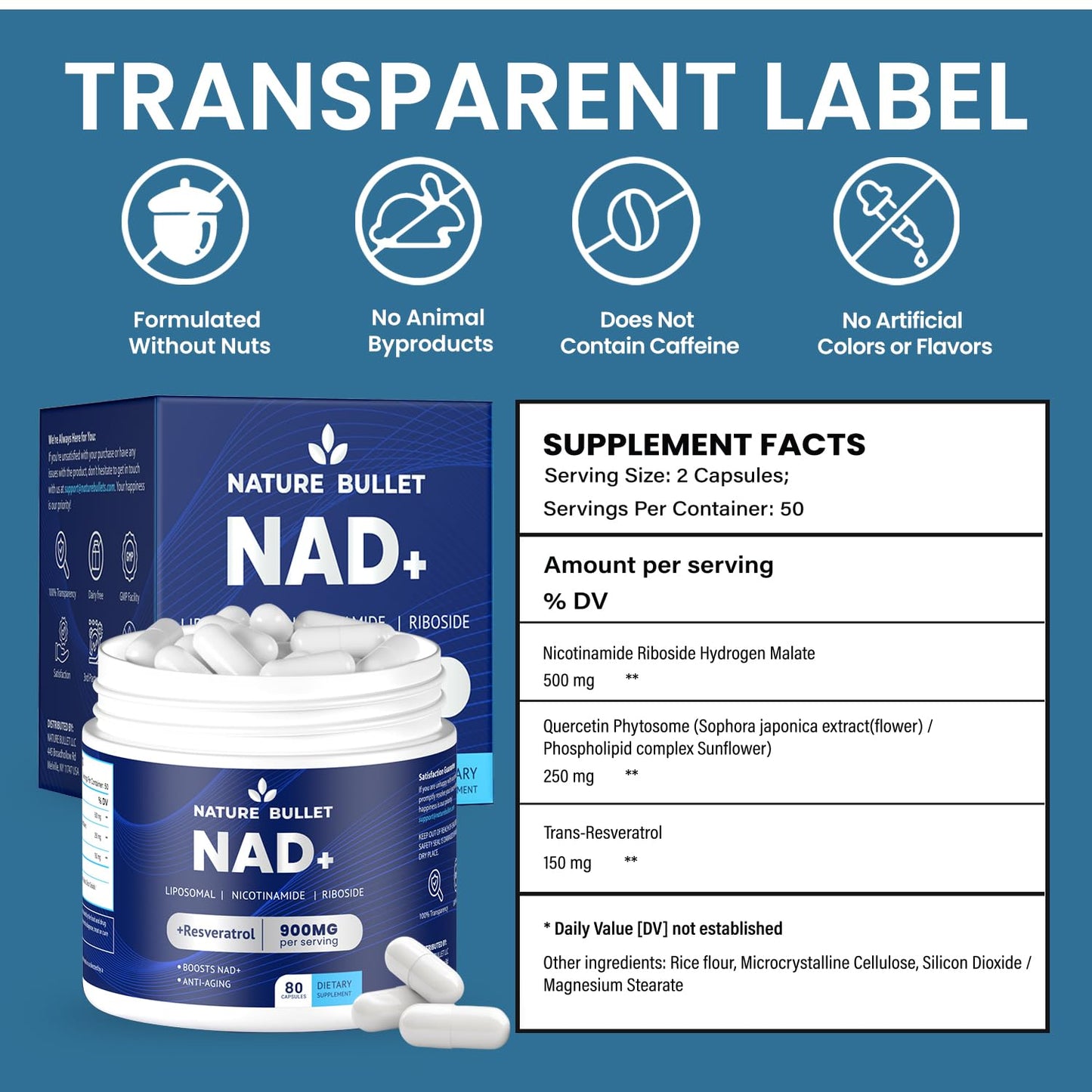 NAD+ Liposomal NR with Resveratrol - 900mg per Serving | 80 Capsules