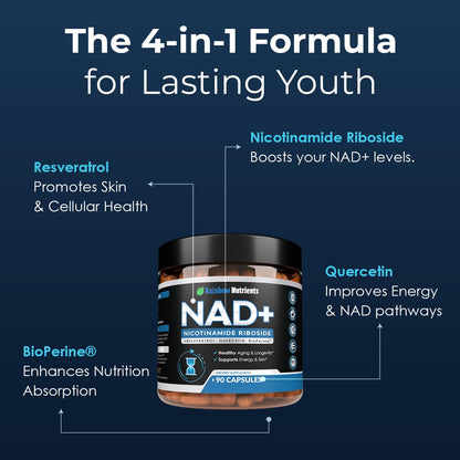 NAD+ Supplement with Nicotinamide Riboside, Resveratrol, Quercetin & BioPerine® | High Absorption