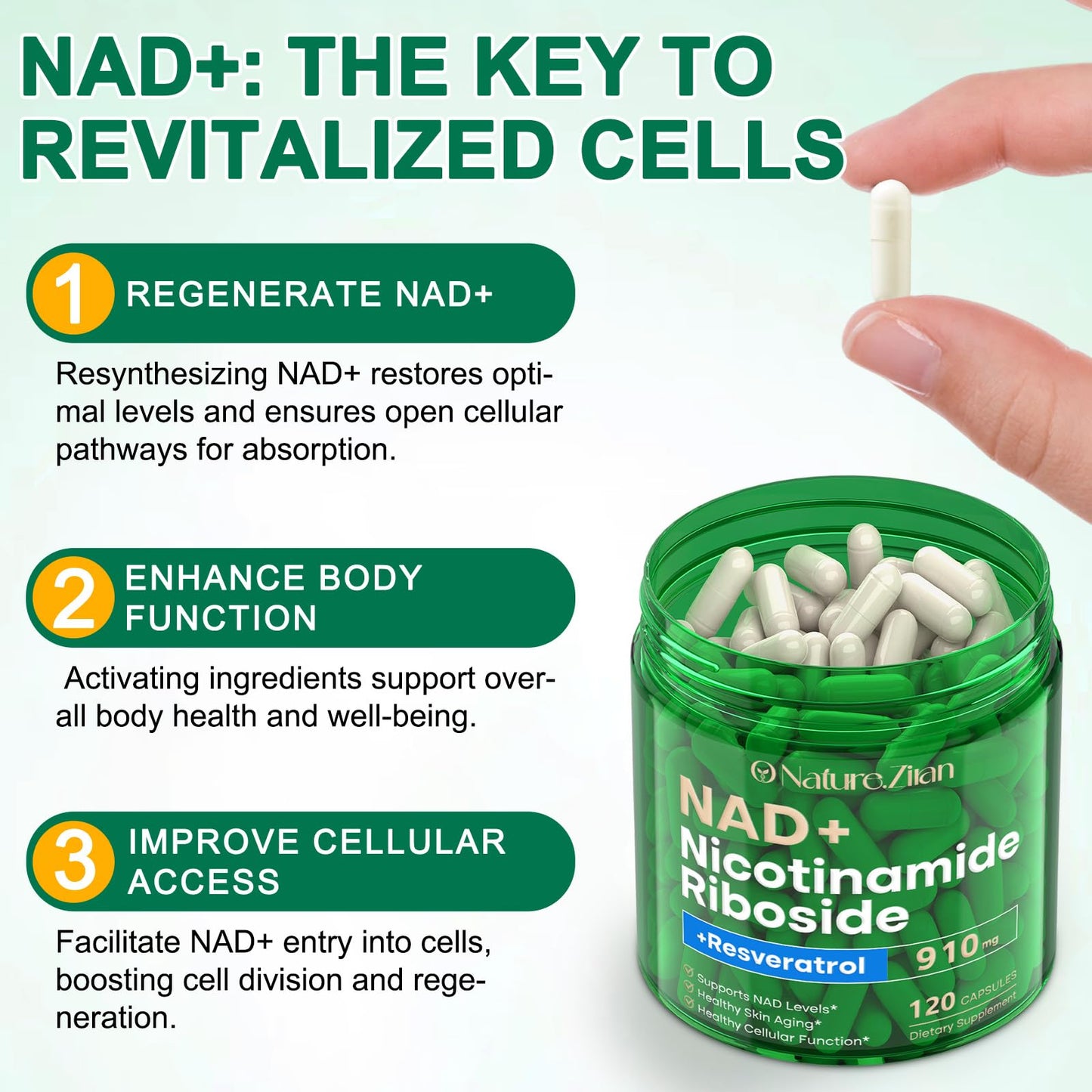 NAD+ Supplement - Liposomal Nicotinamide Riboside 910 mg with Resveratrol | 120 Capsules