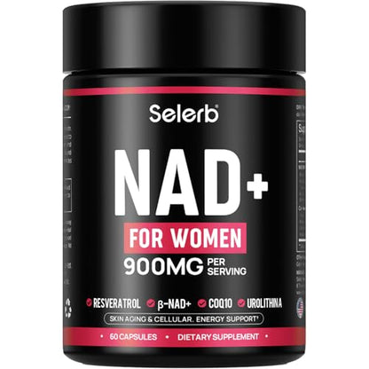 NAD+ Supplement for Women – β-NAD+ NMN Alternative with Trans-Resveratrol, CoQ10, D-Ribose | 60 Capsules Advanced