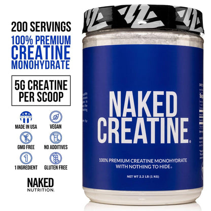 NAKED Pure Creatine Monohydrate – 1000g (200 Servings) – Vegan, Non-GMO, Gluten & Soy Free