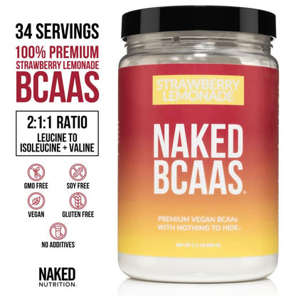 NAKED Strawberry Lemonade BCAAs – 501g, 34 Servings, Vegan 2:1:1 Powder