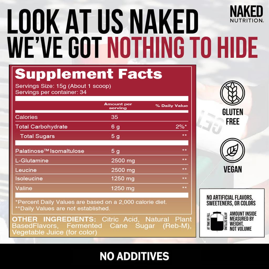 NAKED Strawberry Lemonade BCAAs – 501g, 34 Servings, Vegan 2:1:1 Powder