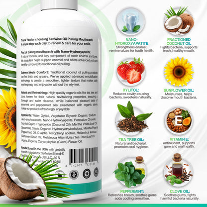 Nano-Hydroxyapatite Oil Pulling Mouthwash for Teeth & Gums – Organic, Fluoride-Free, 16oz