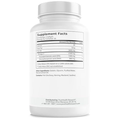 PUREHEALTH RESEARCH Complete Omega-3 Fish Oil Softgels – EPA/DHA, Non-GMO, 90 SoftGels