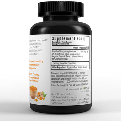 Nanocur Turmeric Curcumin - 100x Active, 170% More Active, Piperine-Free | Joint Support