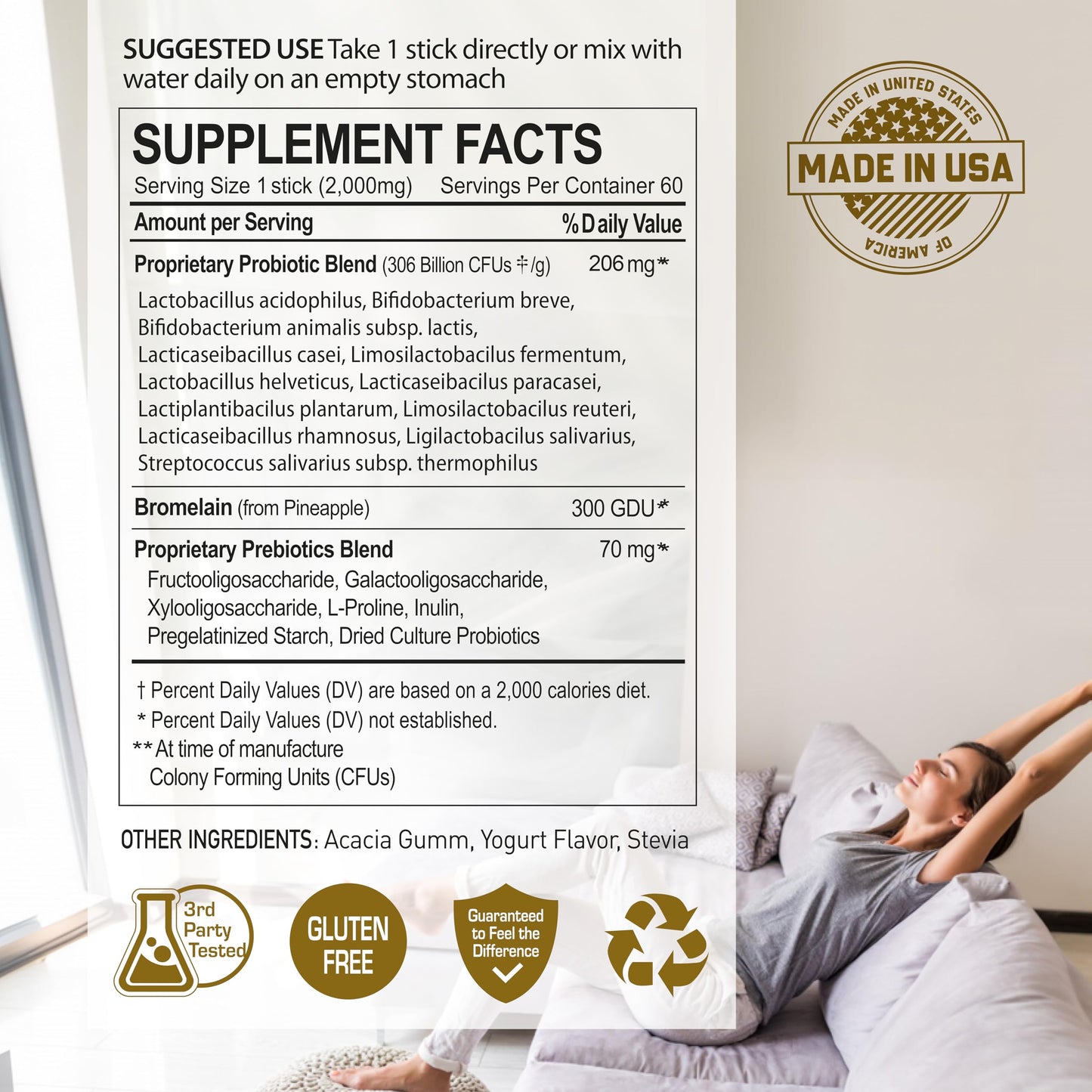 NANOWELL 12 Strains Probiotic 55 Billion CFU with Digestive Enzymes – 60 Sticks