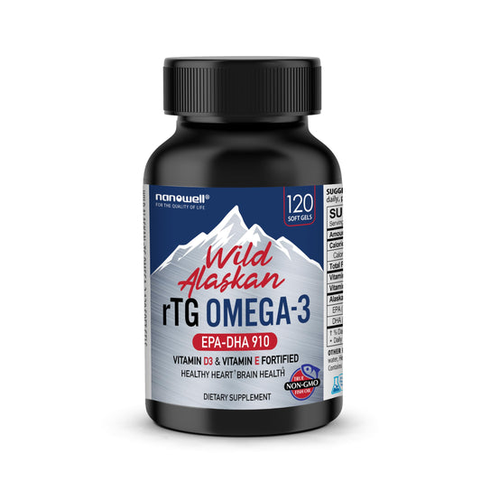 NANOWELL rTG Omega-3 Fish Oil with Vitamins D3 & E – 120 Softgels